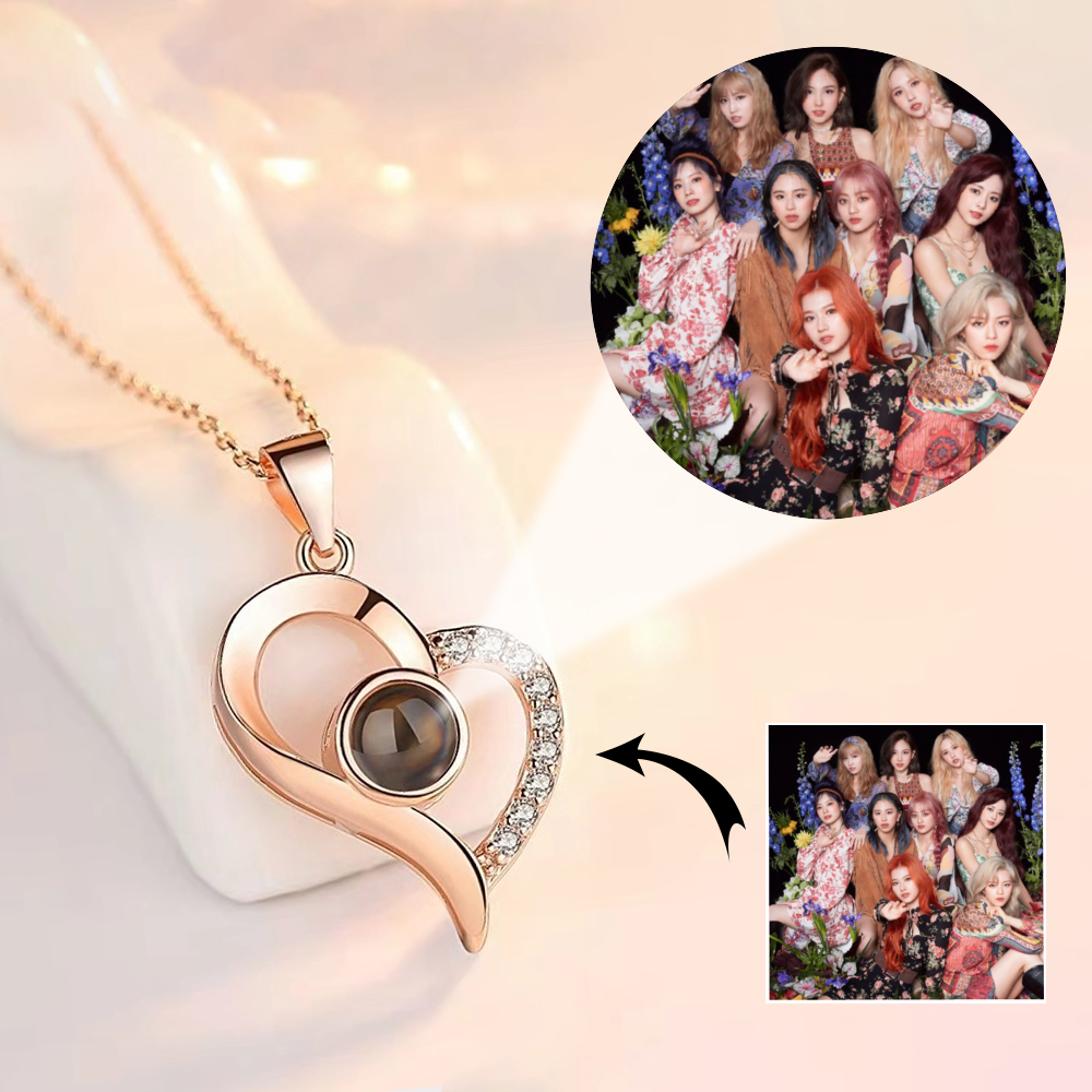 Twice Zircons Heart Shape Photo Projection Necklace