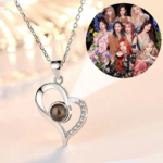 Twice Zircons Heart Shape Photo Projection Necklace - Image 2